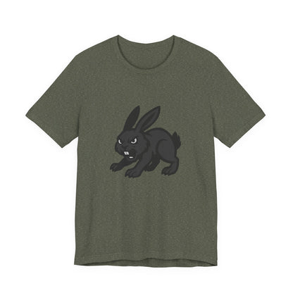 Angry Bunny Graphic T-Shirt – Fierce Black Rabbit Dark Theme Design on Dark Tee for Streetwear, Gym Style, or Bold Animal Aesthetic. Unisex Jersey Short Sleeve Tee