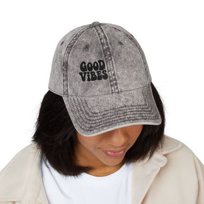 Good Vibes Vintage Hat – Embroidered Retro Text Hat for Positive Vibes, Chill Style, and Everyday Feel-Good Energy