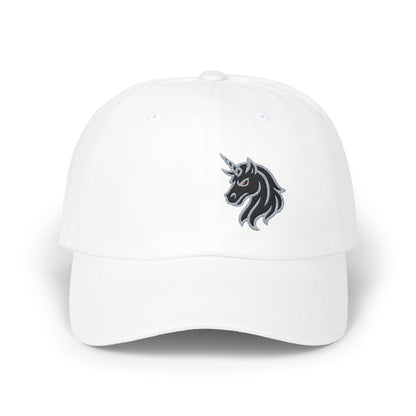 Angry Unicorn Classic Dad Hat – Embroidered Gothic Fantasy Hat with Red Eyes and Fierce Horned Design