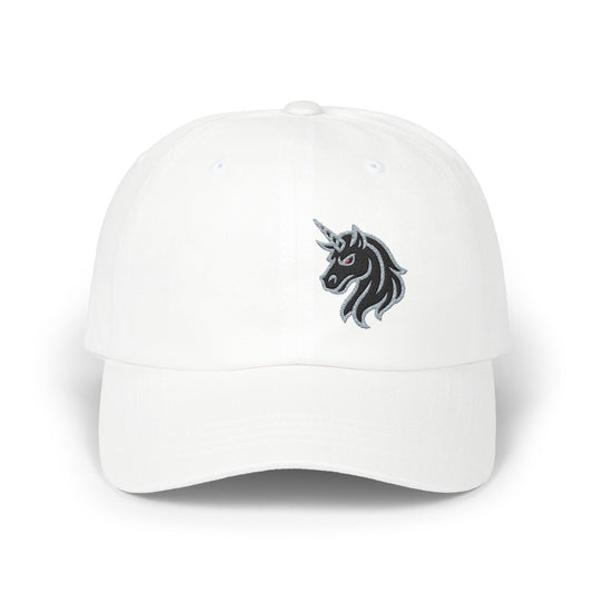 Angry Unicorn Classic Dad Hat – Embroidered Gothic Fantasy Hat with Red Eyes and Fierce Horned Design