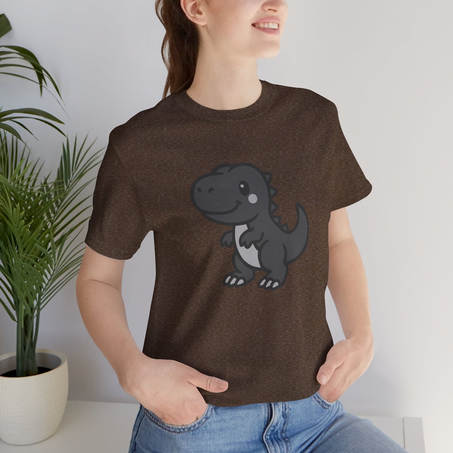 Cute T-Rex Graphic Tee Dark Theme – Kawaii Dinosaur Vector Design for Playful Style