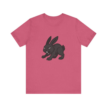 Angry Bunny Graphic T-Shirt – Fierce Black Rabbit Dark Theme Design on Dark Tee for Streetwear, Gym Style, or Bold Animal Aesthetic. Unisex Jersey Short Sleeve Tee