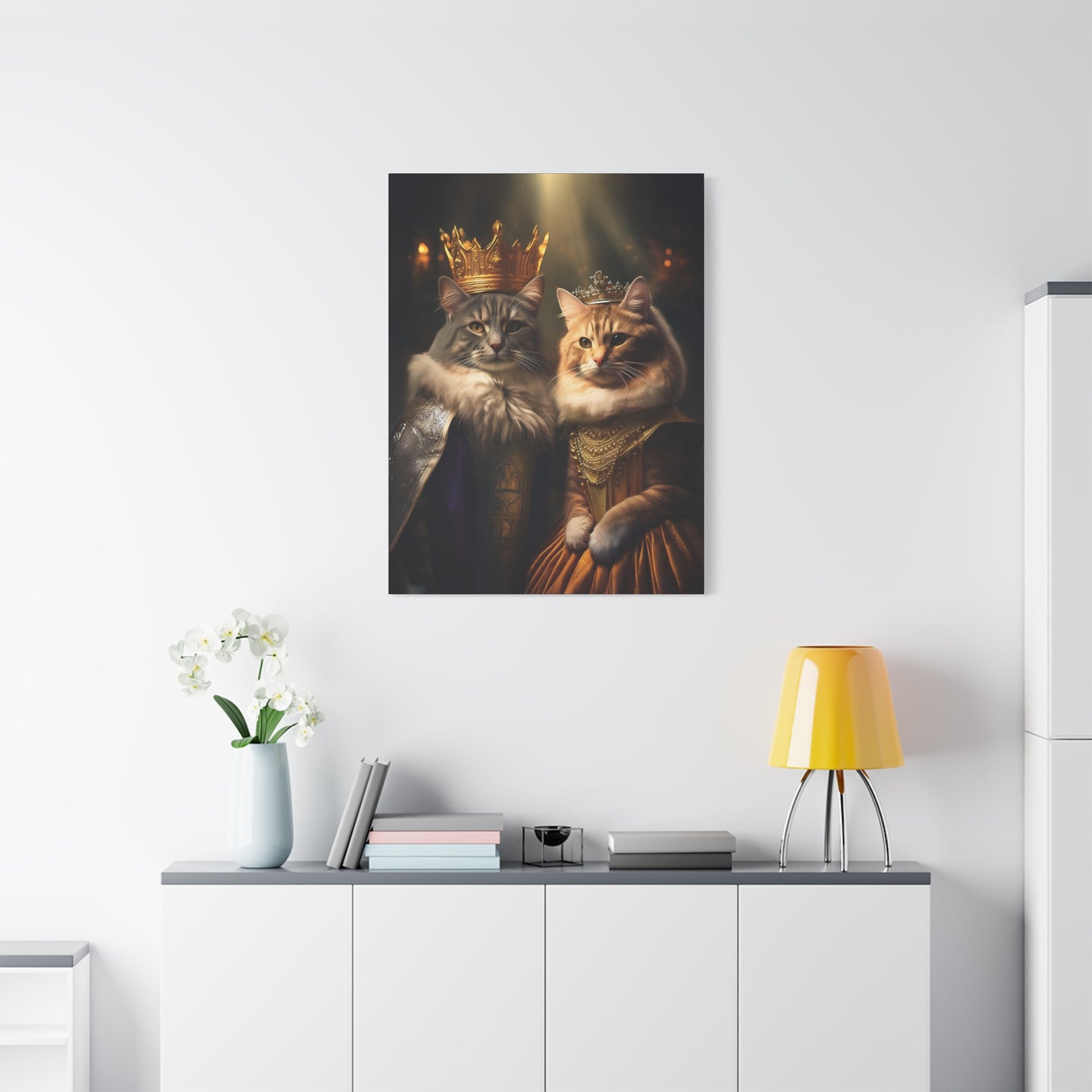 The Royal King and Queen of Meowsington Canvas Art | Stretched Matte Wall Decor 001