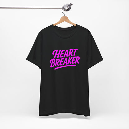 Colorful Design Heartbreaker Shirt – Neon Pink Retro Script Tee for Bold Women with Savage Energy. Unisex Jersey Short Sleeve Tee