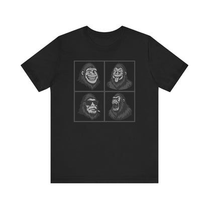 Bigfoot Expression Collage Graphic Tee Dark Theme – Funny and Fierce Sasquatch Faces Design