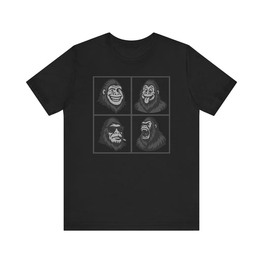 Bigfoot Expression Collage Graphic Tee Dark Theme – Funny and Fierce Sasquatch Faces Design