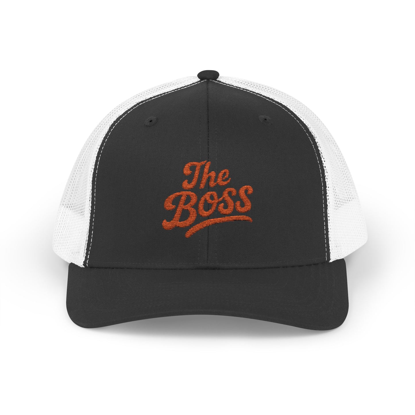 The Boss Trucker Hat – Embroidered Statement Hat for Power Moves Only. Orange Letters