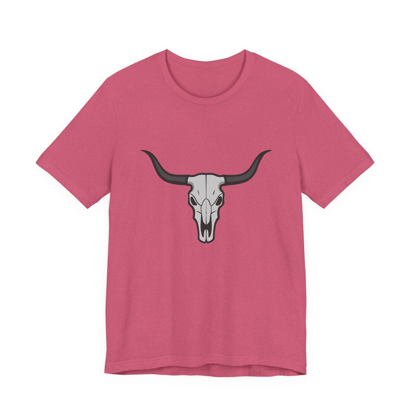 Dark Theme Steer Skull Shirt – Western Cow Skull Graphic in Grey and Black for Desert Gothic Vibes. Unisex Jersey Short Sleeve Tee