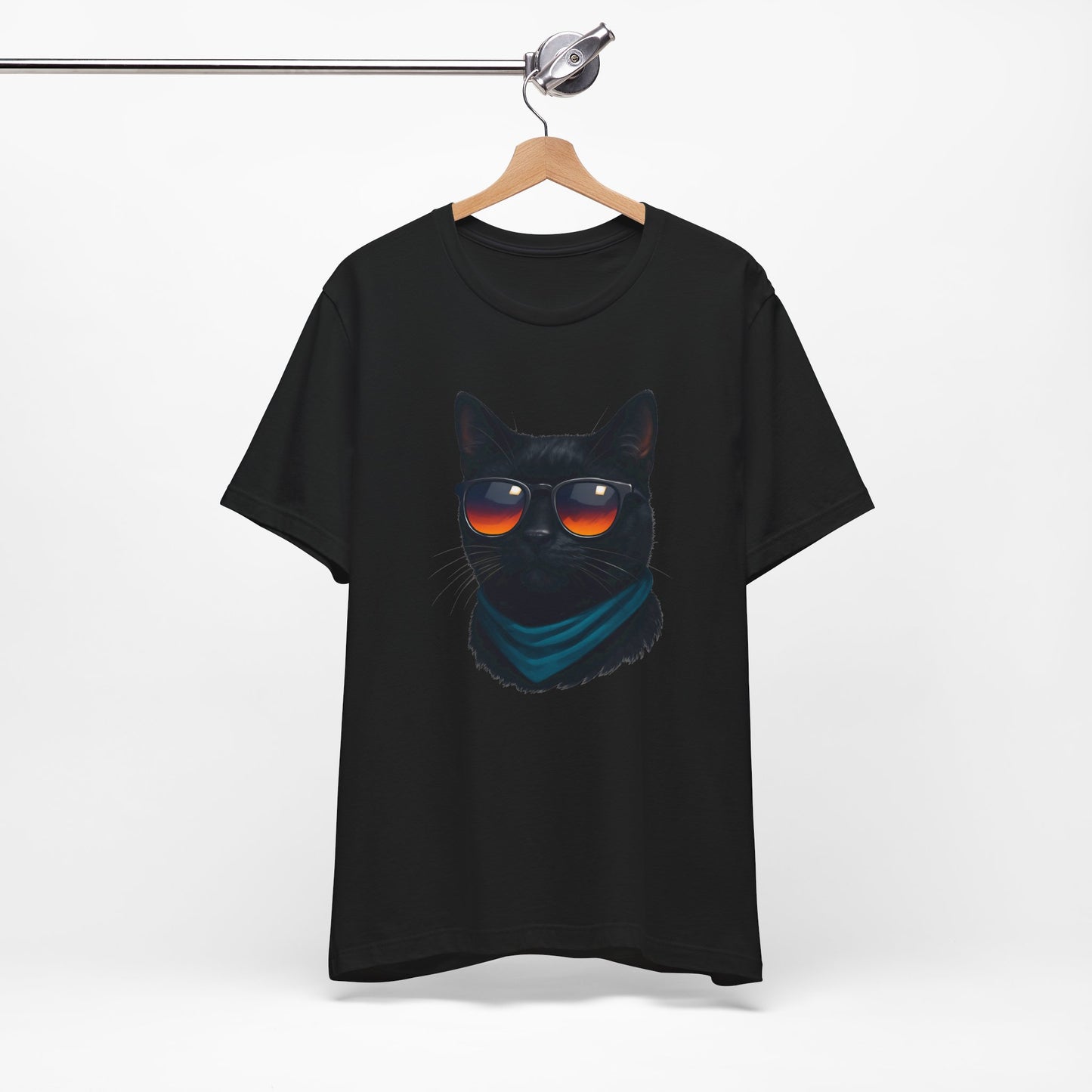 Cool Black Cat with Shades Graphic Tee Dark Theme – Retro Sunset Sunglasses Vector Design