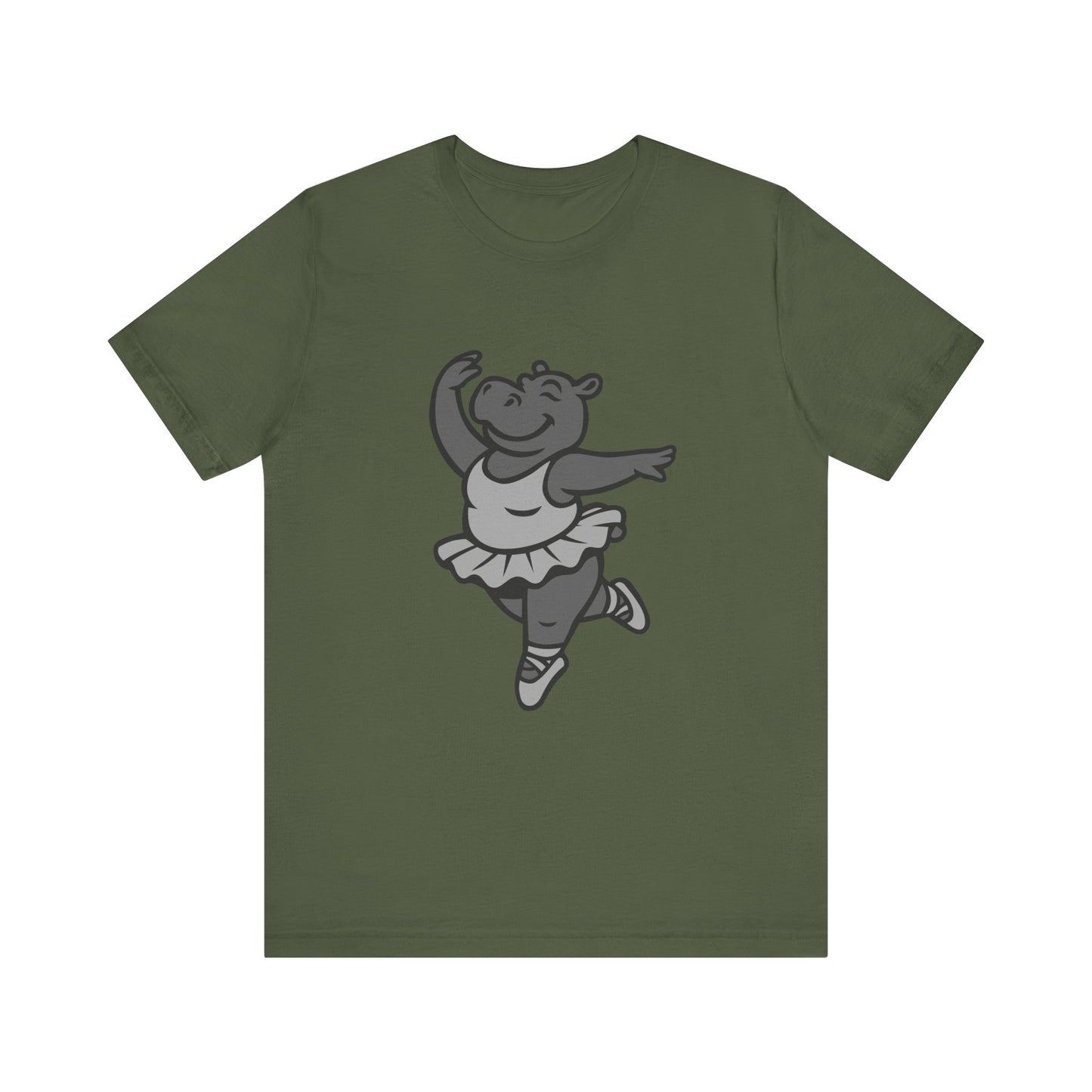 Dancing Hippo Graphic Tee Dark Theme – Funny Ballet Hippo Vector Design with Playful Energy