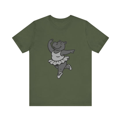 Dancing Hippo Graphic Tee Dark Theme – Funny Ballet Hippo Vector Design with Playful Energy