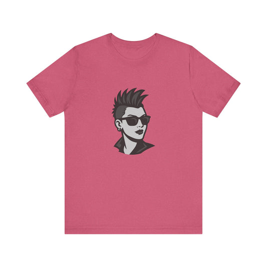 Punk Girl Graphic T-Shirt – Dark Theme Grayscale Spiked Hair Portrait on Black Tee with Bold Energy and Modern Ghost Effect. Unisex Jersey Short Sleeve Tee