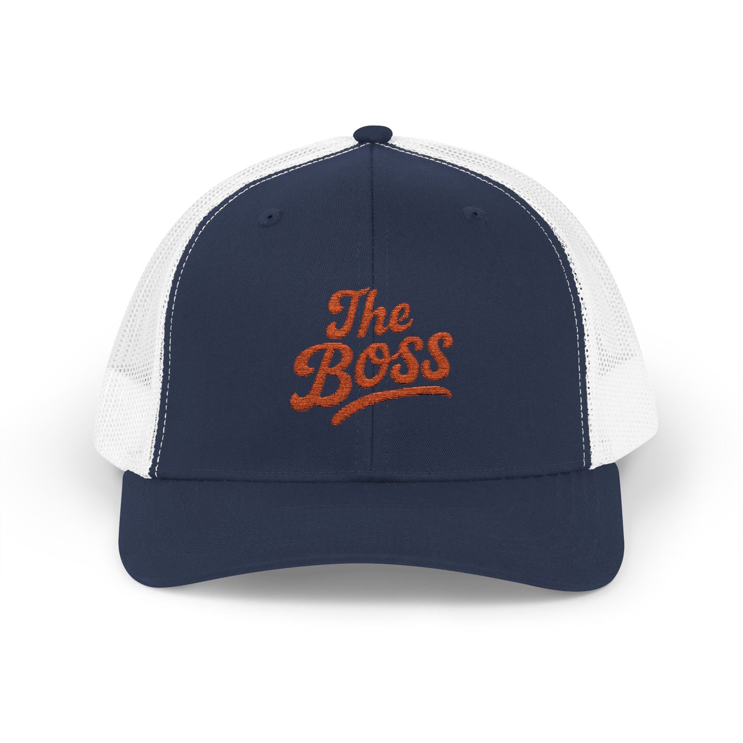 The Boss Trucker Hat – Embroidered Statement Hat for Power Moves Only. Orange Letters