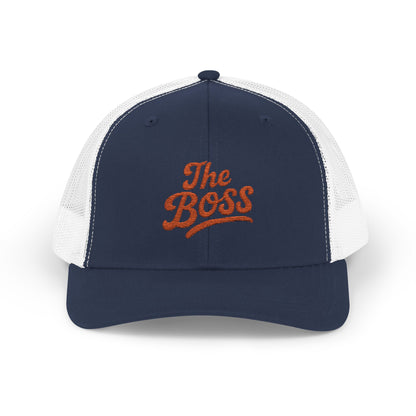The Boss Trucker Hat – Embroidered Statement Hat for Power Moves Only. Orange Letters