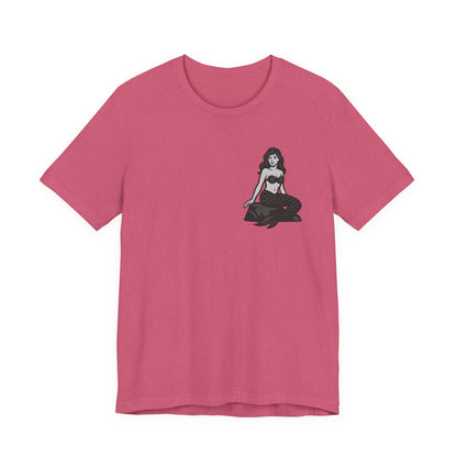 Mermaid Graphic T-Shirt – Dark Theme Grayscale Siren on Rock Design on Black Tee with Fantasy Vibes and Modern Ghost Effect. Unisex Jersey Short Sleeve Tee