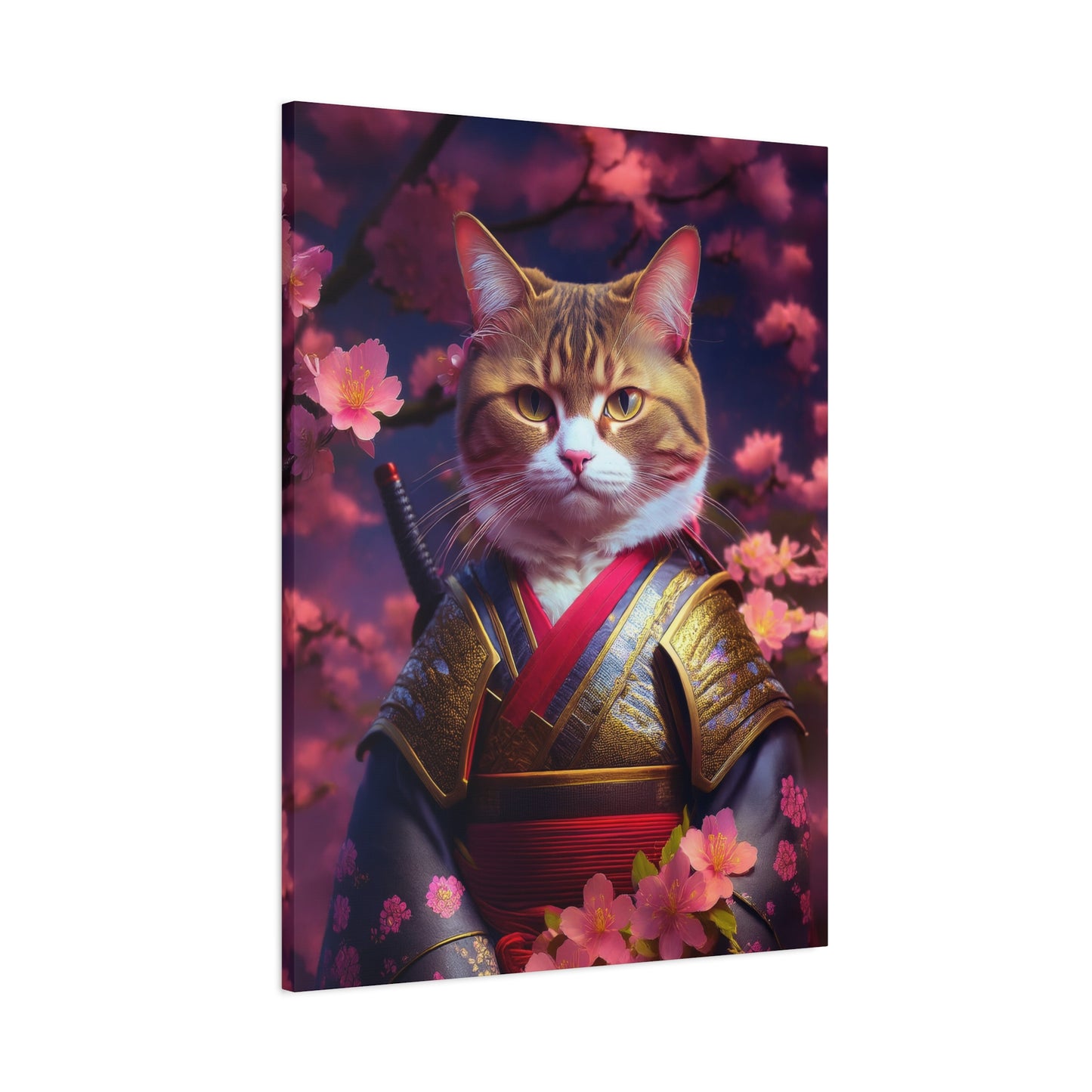 Female Cat Samurai Canvas Art | Stretched Matte Wall Decor 001