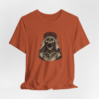 Screaming Skeleton Bride Halloween Shirt – Gothic Undead Bride Graphic Tee for Spooky Season Horror Fans