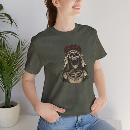 Screaming Skeleton Bride Halloween Shirt – Gothic Undead Bride Graphic Tee for Spooky Season Horror Fans