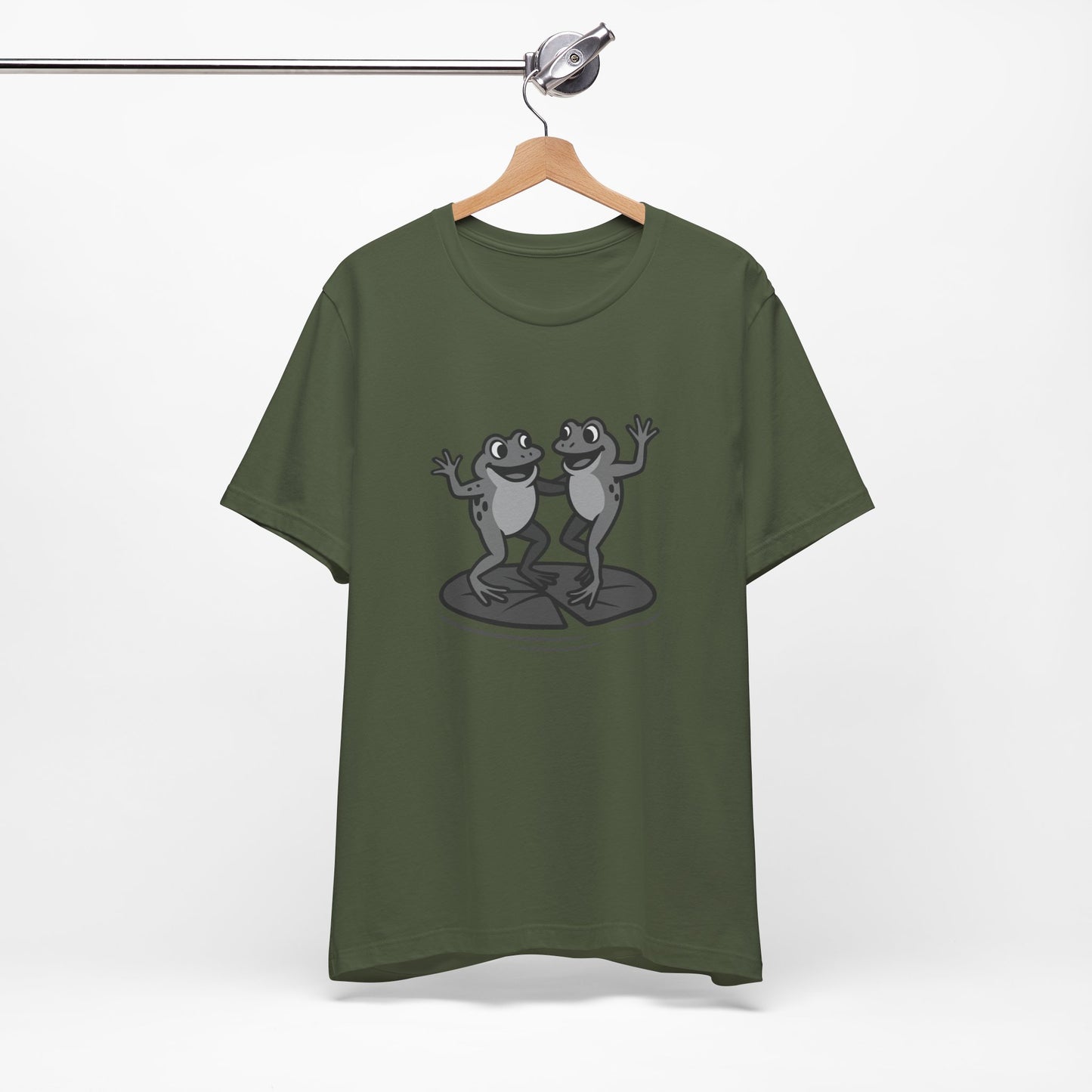 Dancing Frogs Graphic Tee Dark Theme – Funny Frog Duo Vector Design with Playful Energy