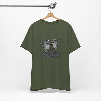 Dancing Frogs Graphic Tee Dark Theme – Funny Frog Duo Vector Design with Playful Energy