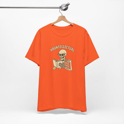 Hauntellectual Halloween Shirt – Funny Skeleton Reading Book Tee for Spooky Smart People