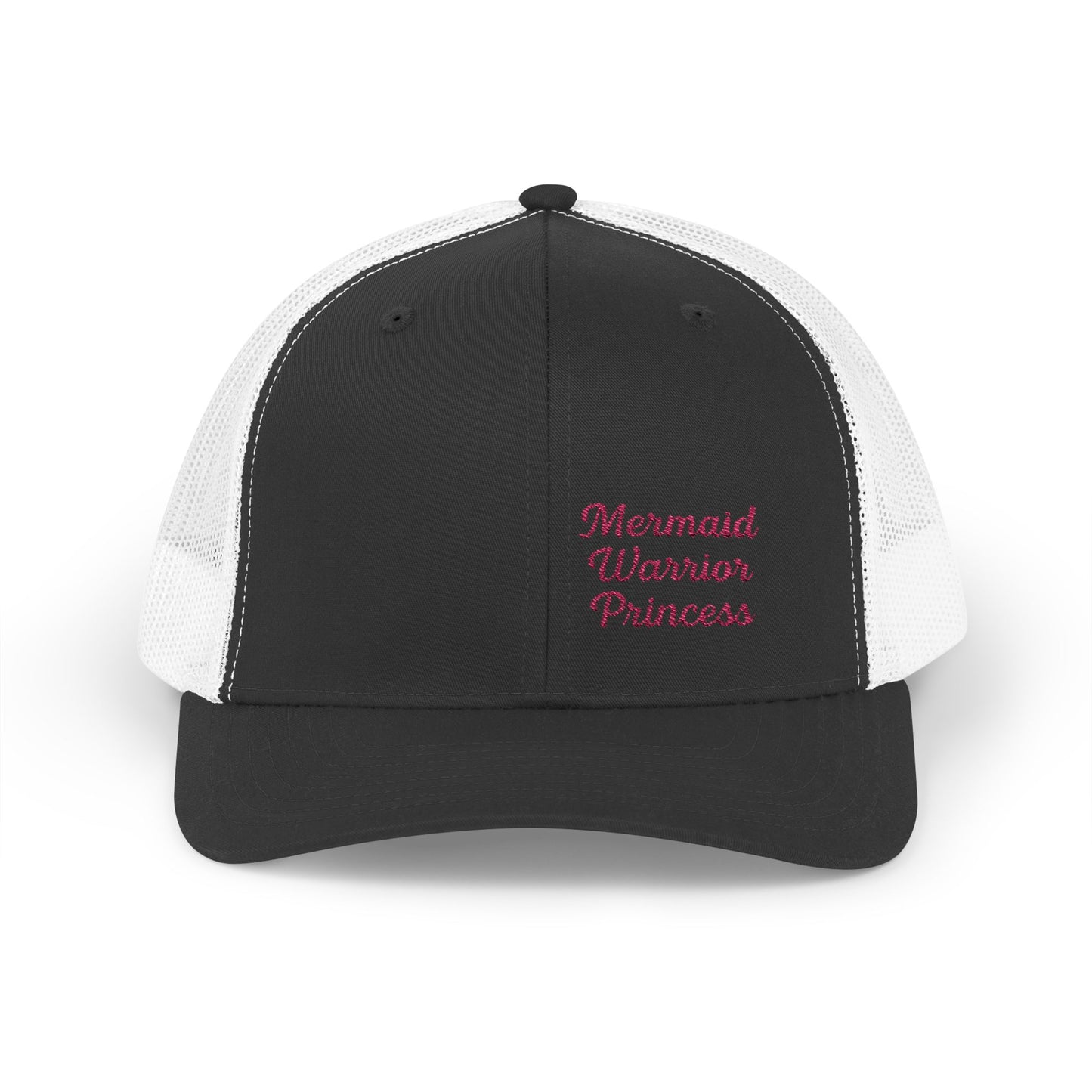Mermaid Warrior Princess Trucker Hat – Embroidered Bold Text Hat for Magical Queens. Pink Letters