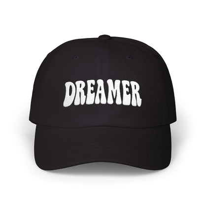 Dreamer Classic Dad Hat – Embroidered Minimalist Script Hat for Visionaries, Creatives, and Chill Daydreamers. White Letters