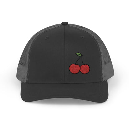 Cherries Trucker Hat – Embroidered Red Fruit Hat with Bold Minimalist Design and Flirty Style