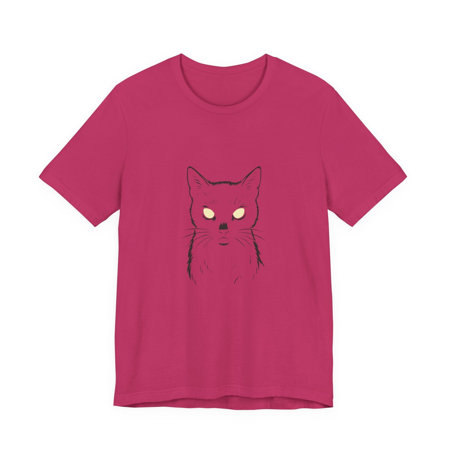 Ghost Cat Eyes Tee – Dark Theme Black Cat Outline with Transparent Face and Glowing Stare. Unisex Jersey Short Sleeve Tee
