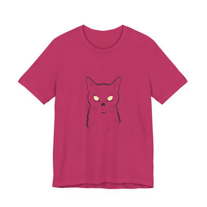 Ghost Cat Eyes Tee – Dark Theme Black Cat Outline with Transparent Face and Glowing Stare. Unisex Jersey Short Sleeve Tee
