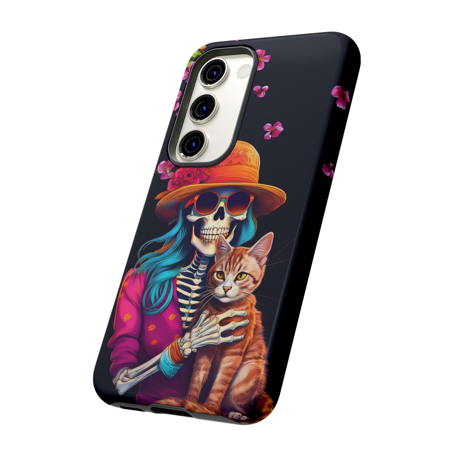 Skeleton holding a Cat Cell Phone Case 001