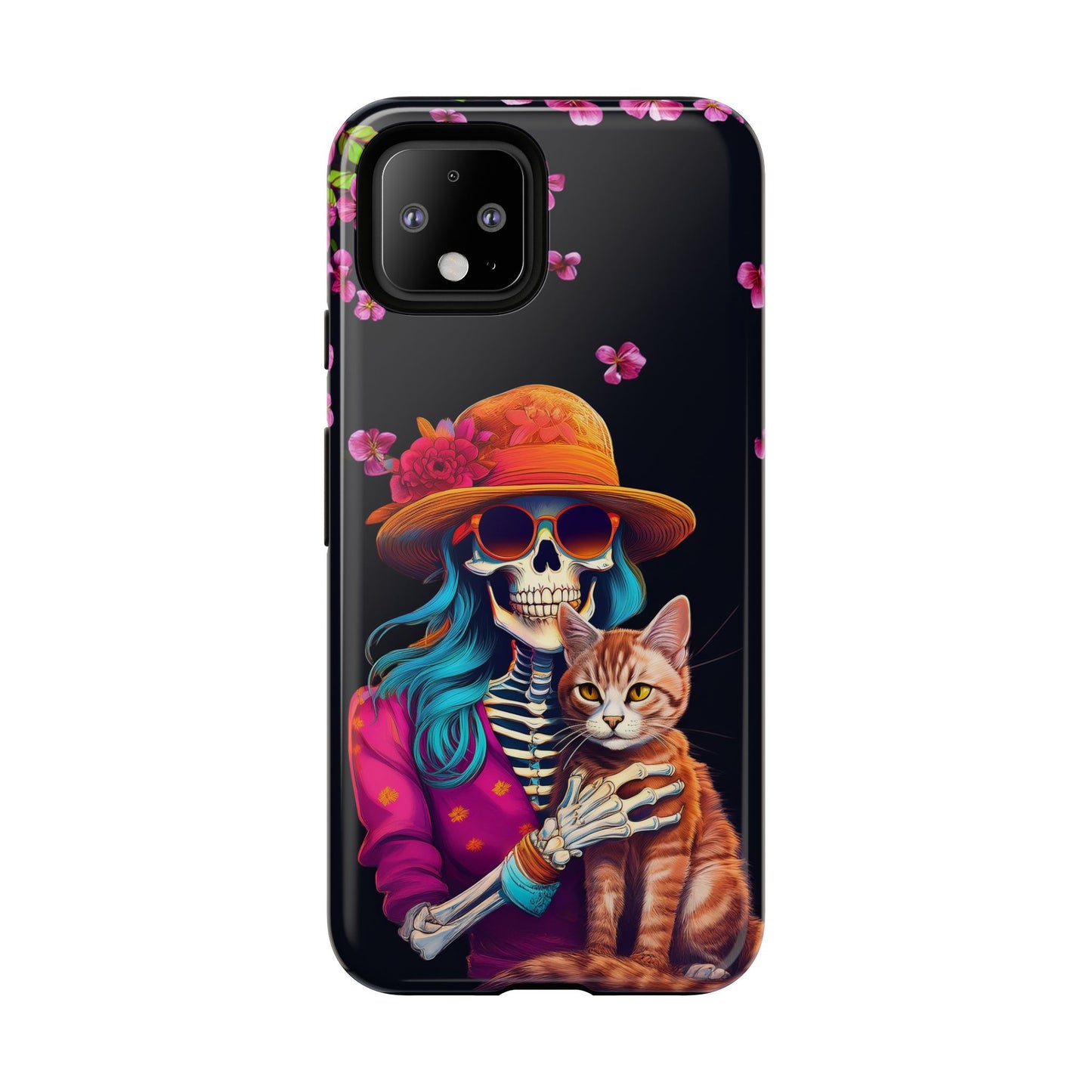 Skeleton holding a Cat Cell Phone Case 001