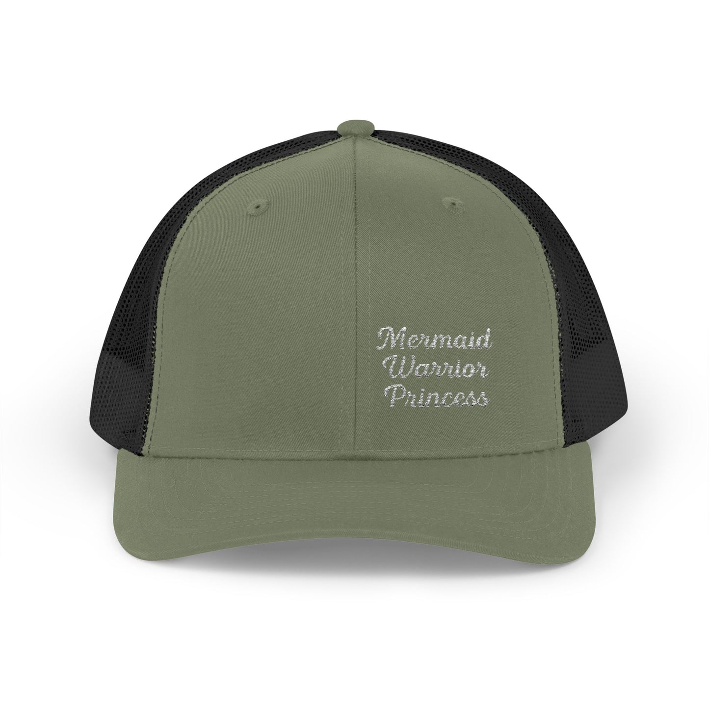 Mermaid Warrior Princess Trucker Hat – Embroidered Bold Text Hat for Magical Queens. White Letters