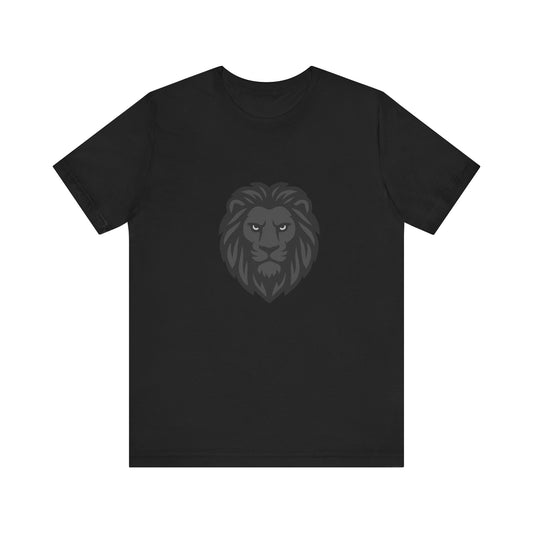 Dark Lion Graphic T-Shirt – Dark Theme Grayscale Lion Face Design on Black Tee for Strength, Confidence, and Modern Ghost Effect Style. Unisex Jersey Short Sleeve Tee