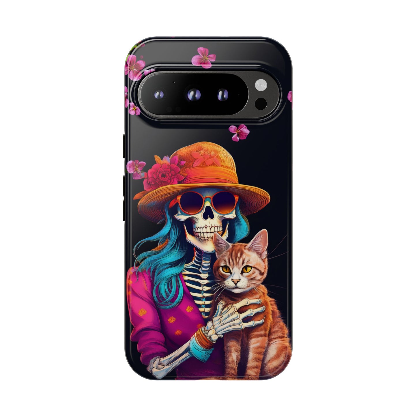 Skeleton holding a Cat Cell Phone Case 001