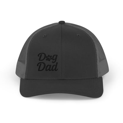 Dog Dad Trucker Hat – Embroidered Minimalist Dog Face Hat for Proud Pet Dads and Canine Companions. Black Letters