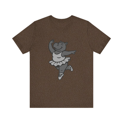Dancing Hippo Graphic Tee Dark Theme – Funny Ballet Hippo Vector Design with Playful Energy
