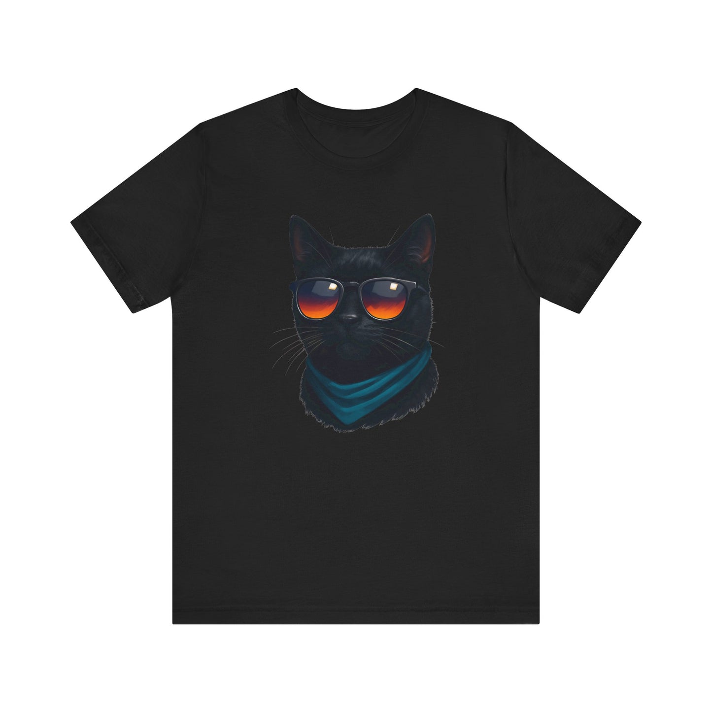 Cool Black Cat with Shades Graphic Tee Dark Theme – Retro Sunset Sunglasses Vector Design
