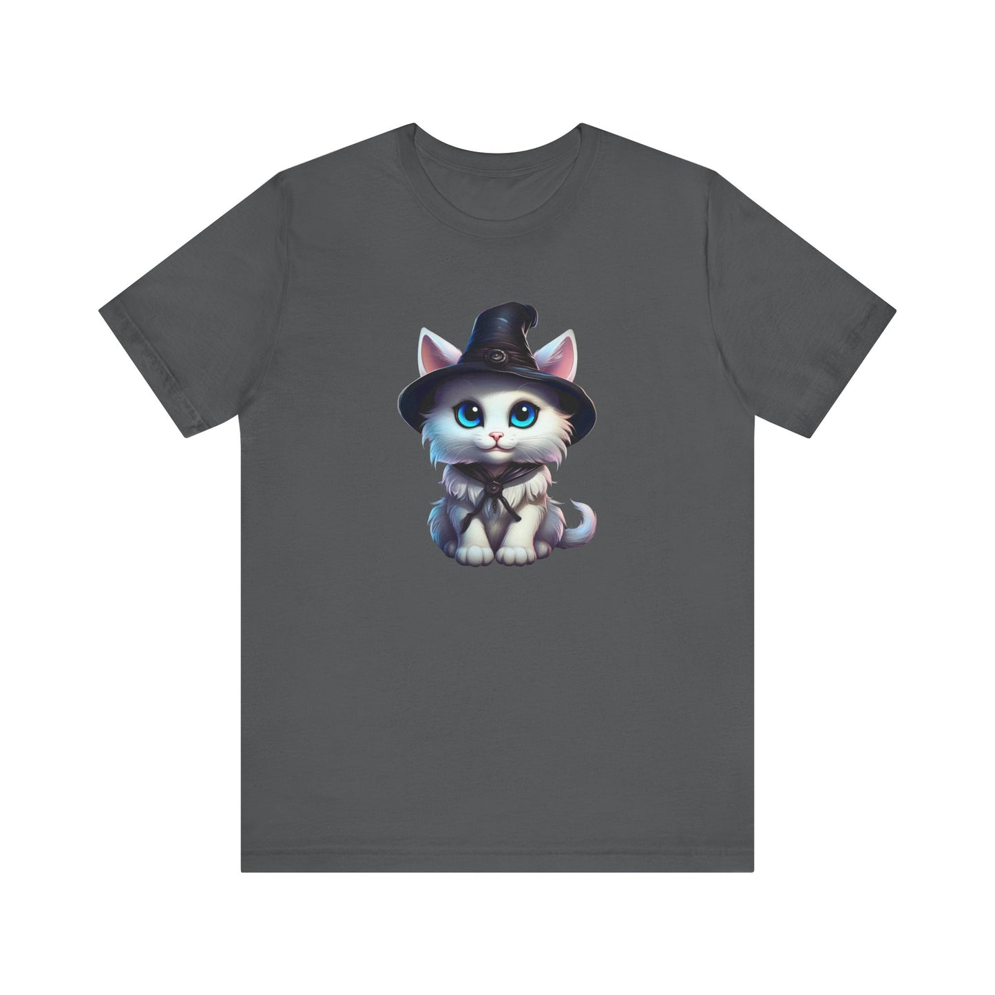 Adorable Witch Cat Halloween Shirt – Cute White Cat in Hat Graphic Tee for Cat Lovers and Halloween Fans