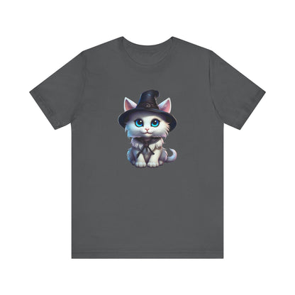 Adorable Witch Cat Halloween Shirt – Cute White Cat in Hat Graphic Tee for Cat Lovers and Halloween Fans