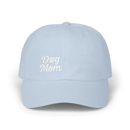 Dog Mom Classic Dad Hat – Embroidered Minimalist Dog Face Hat for Proud Pet Moms. White Letters