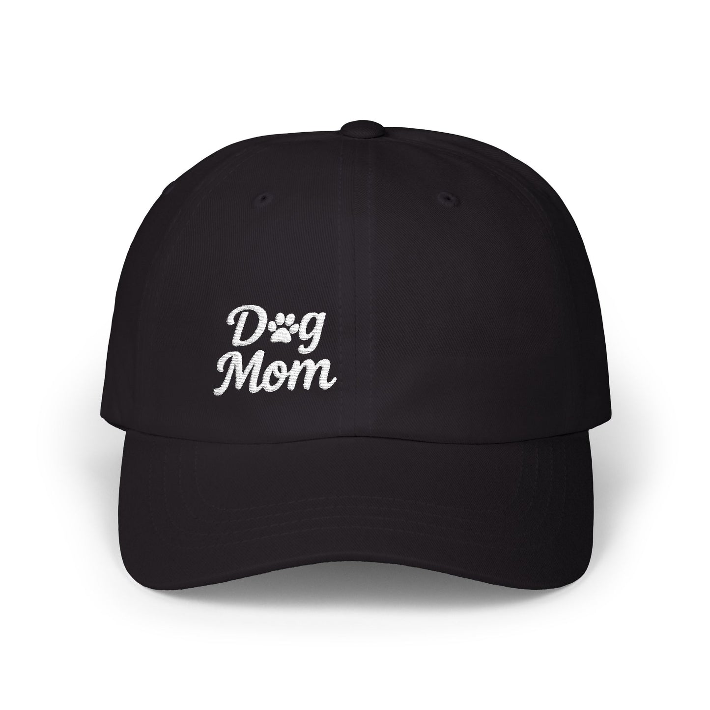 Dog Mom Classic Dad Hat – Embroidered Minimalist Dog Face Hat for Proud Pet Moms. White Letters