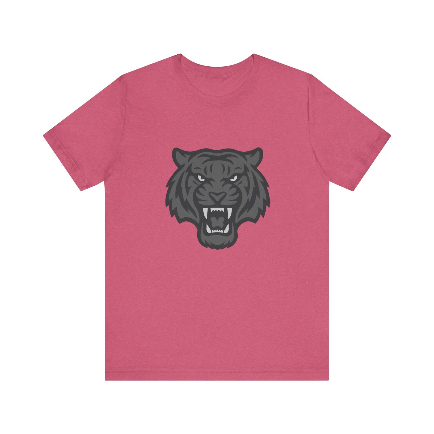 Tiger Head Graphic T-Shirt – Dark Theme Grayscale Roaring Beast Design on Black Tee with Fierce Focus and Modern Ghost Effect. Unisex Jersey Short Sleeve Tee