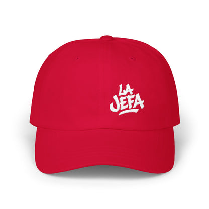 La Jefa Embroidered Classic Dad Hat – Bold Latina Boss Hat for Confident Women, Statement Streetwear, and Jefa Energy. White Letters