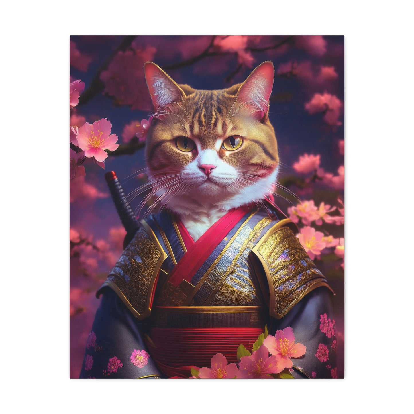 Female Cat Samurai Canvas Art | Stretched Matte Wall Decor 001