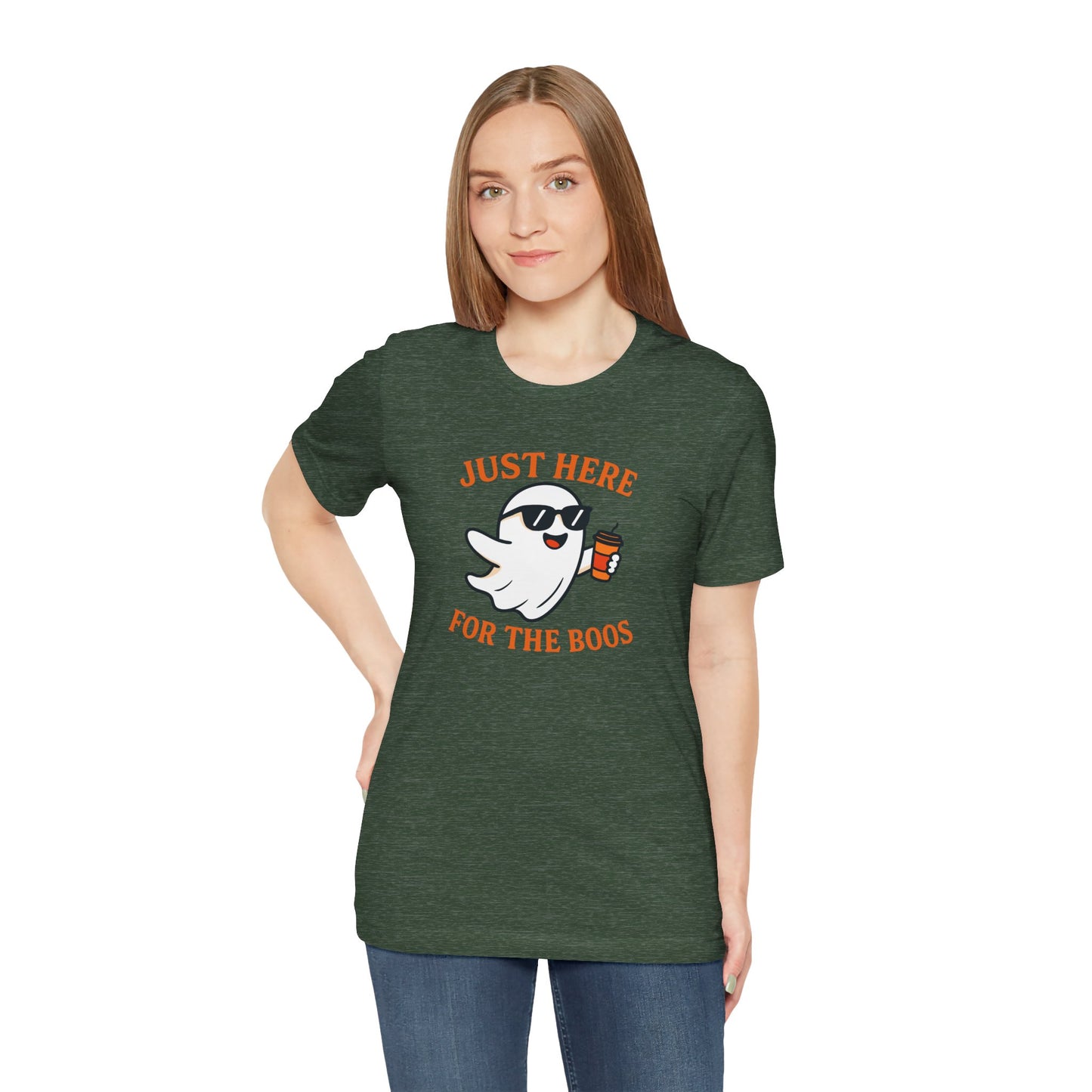 Just Here for the Boos Halloween Shirt – Funny Ghost Drinking Coffee Graphic Tee for Spooky Season