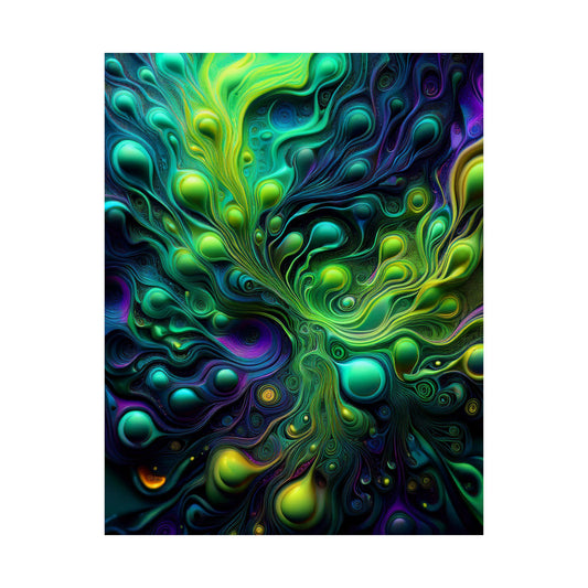 Alien Bubbles Vibrant Abstract Matte Vertical Poster – Green and Blue Art Print for Home Decor