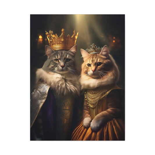 The Royal King and Queen of Meowsington Canvas Art | Stretched Matte Wall Decor 001