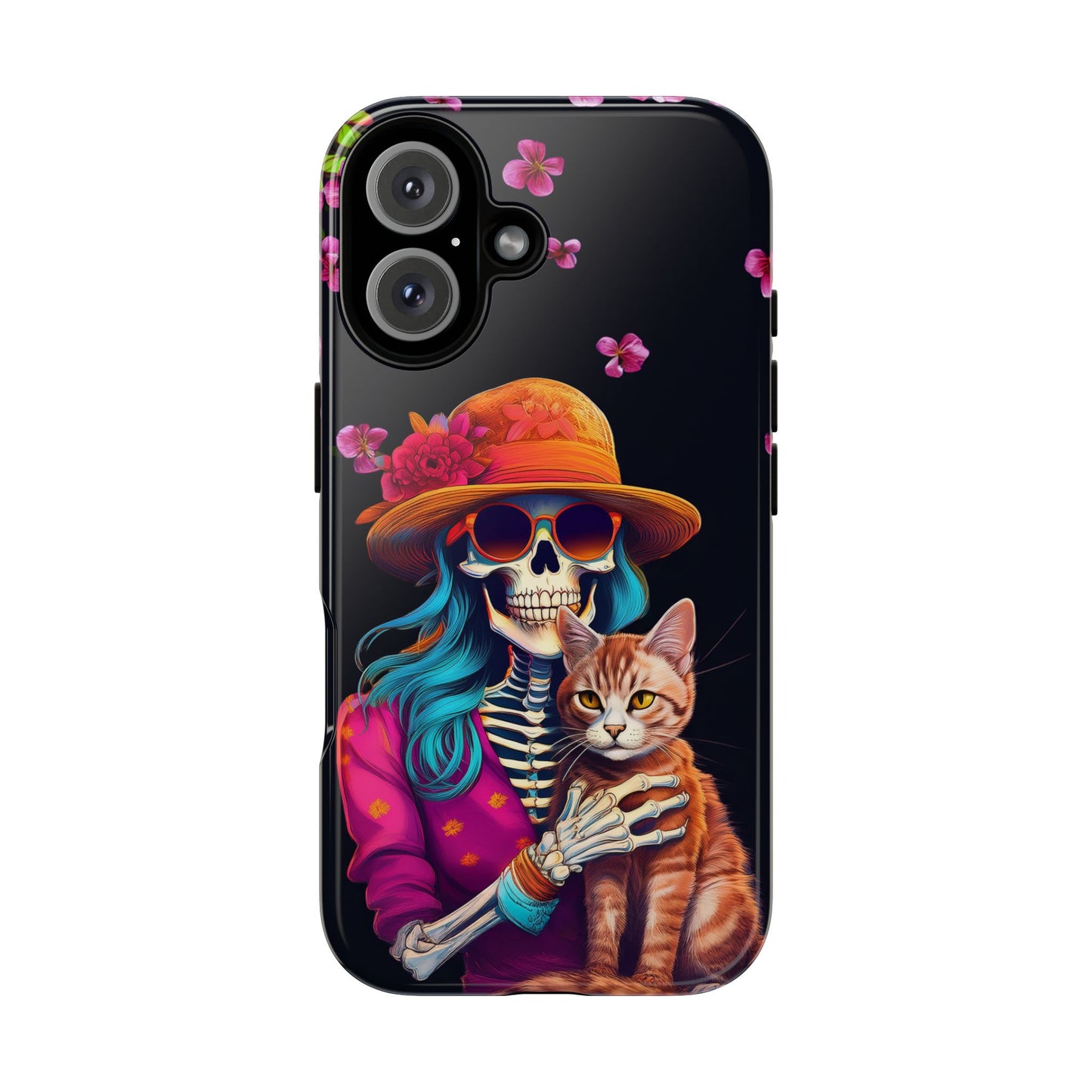 Skeleton holding a Cat Cell Phone Case 001