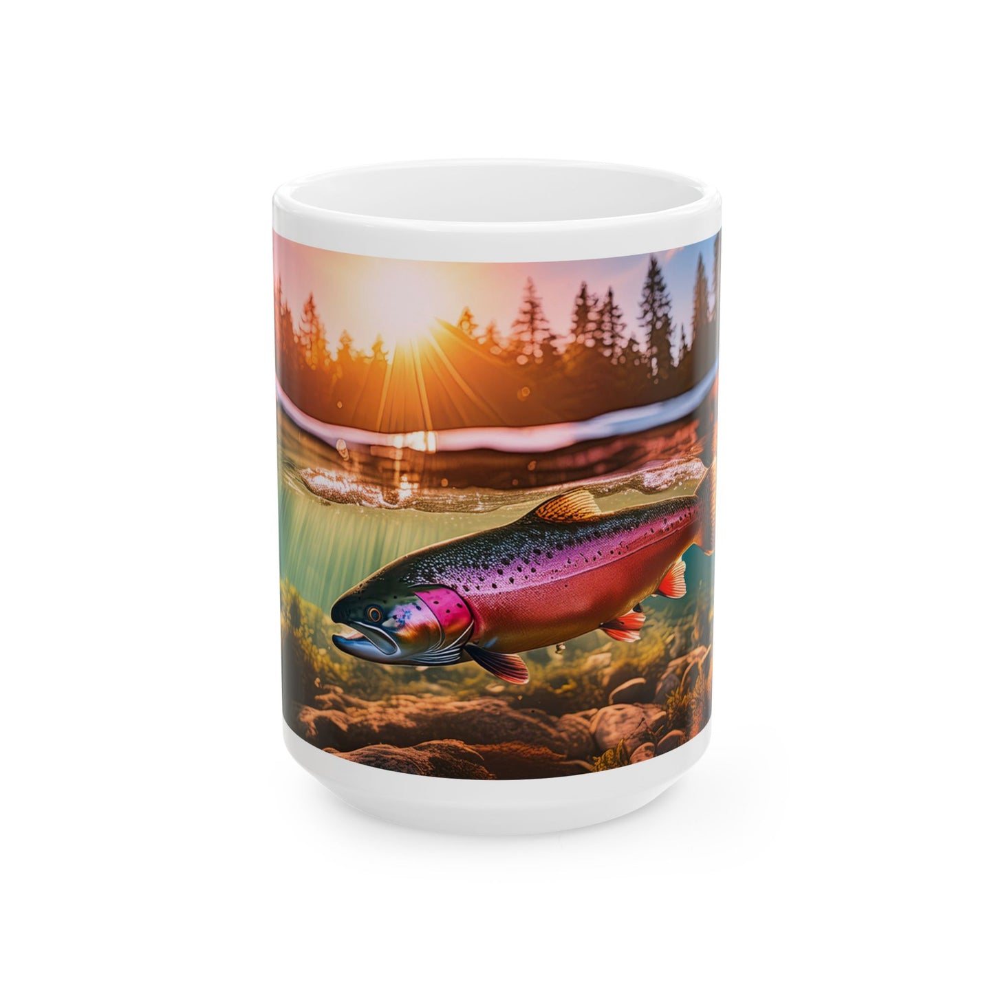 Rainbow Trout Swimming Ceramic Mug, (11oz, 15oz)